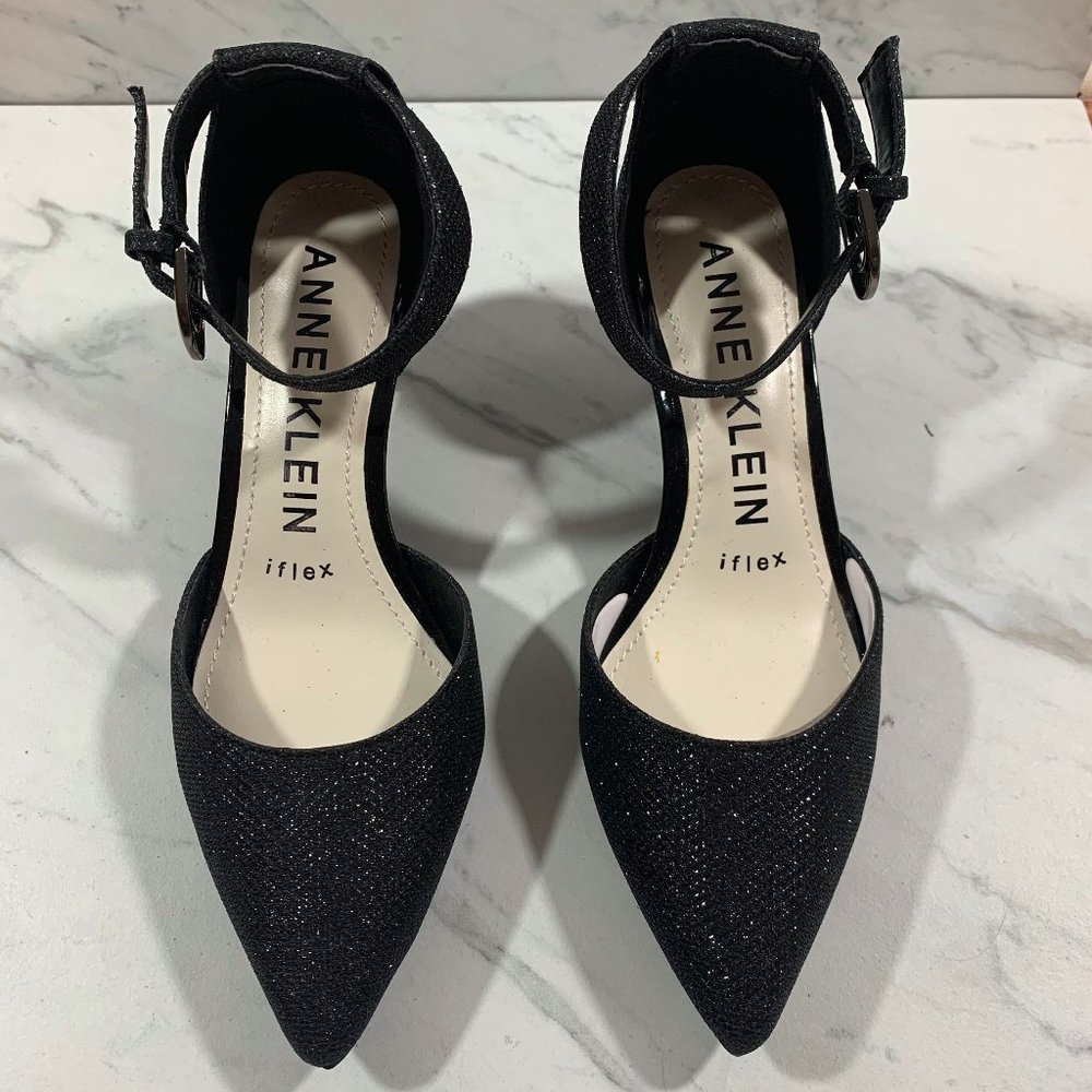 NIB ANNE KLEIN Black Sparkly Pointed Toe Shoes - Picture 2 of 6